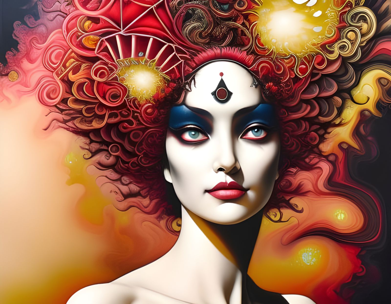 Fractal Woman in Fluid Gouache Style