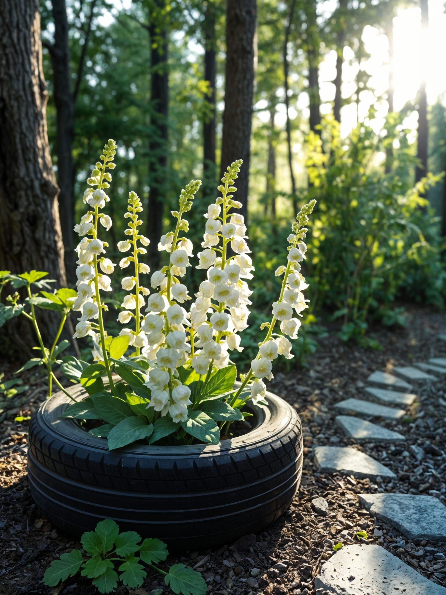 Whimsical Snapdragons Thrive in a Rustic Tire Garden