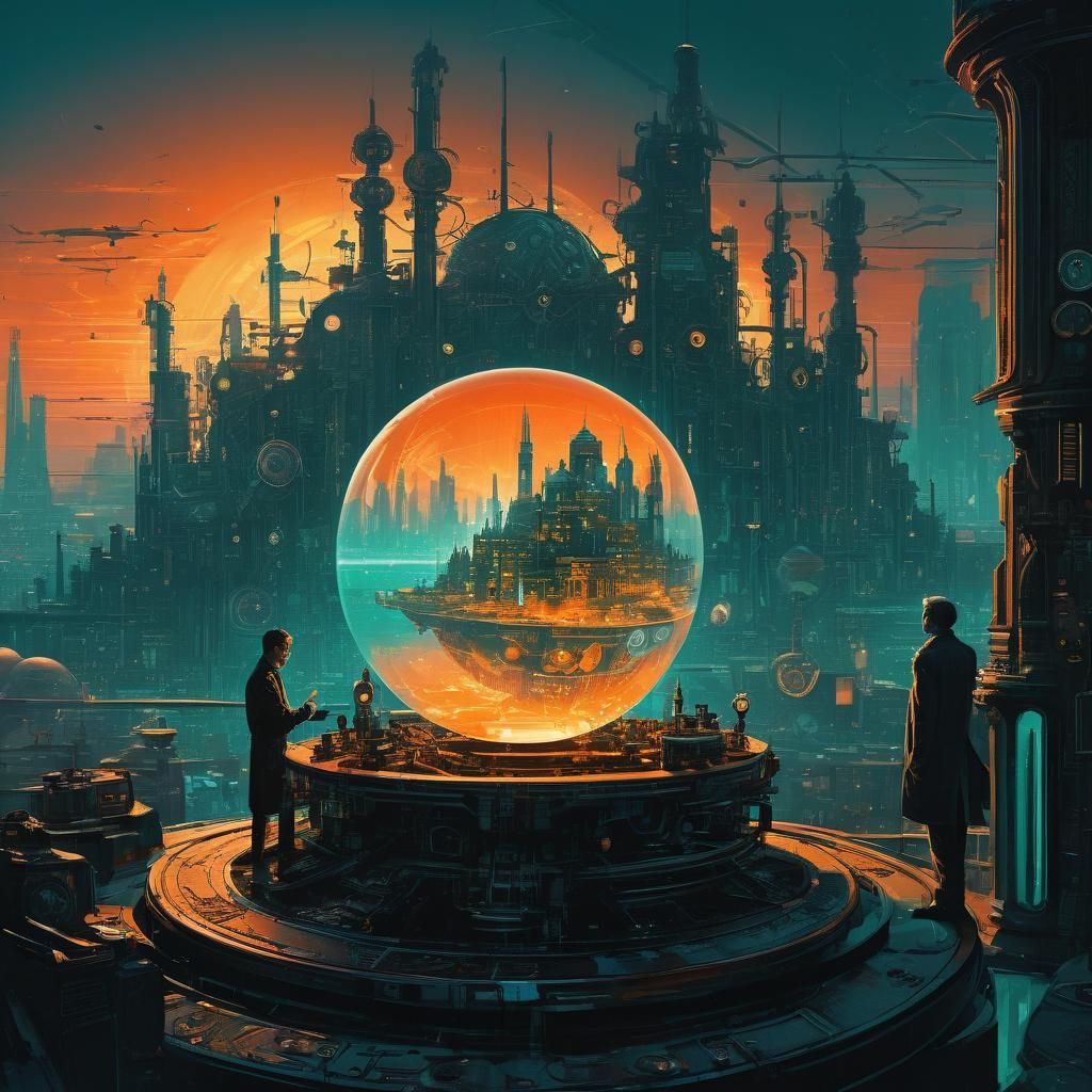 Retro-Futuristic Scryer Gazing into Crystal Ball
