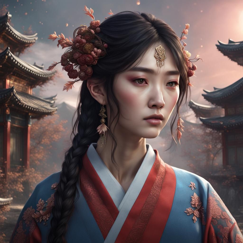 Korean Girl in Detailed Matte Painting