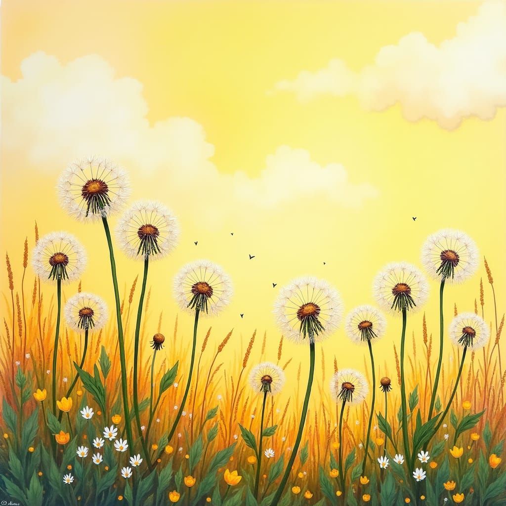 Dandelions in Dreamy, Whimsical Style