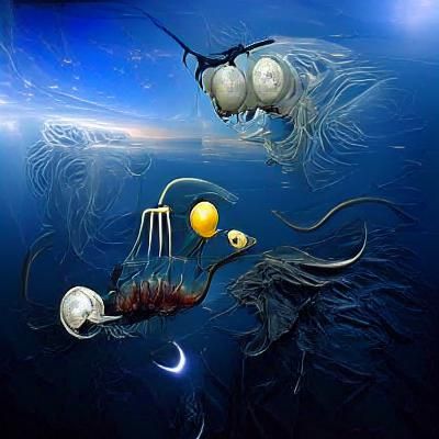 Surreal Deep Sea: Jellyfish and Anglerfish
