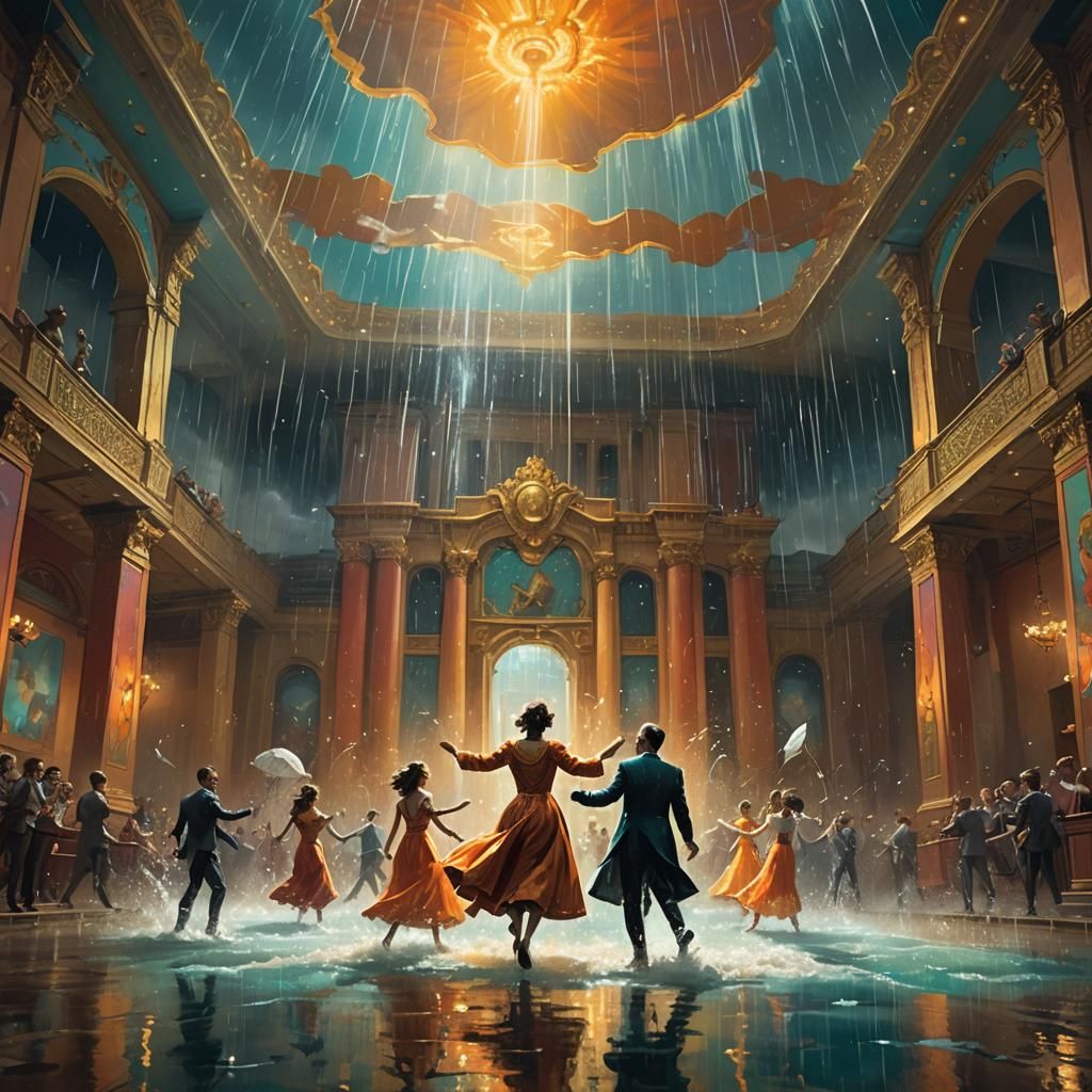 Theater Rehearsal Under Raining Ceiling, Art Nouveau