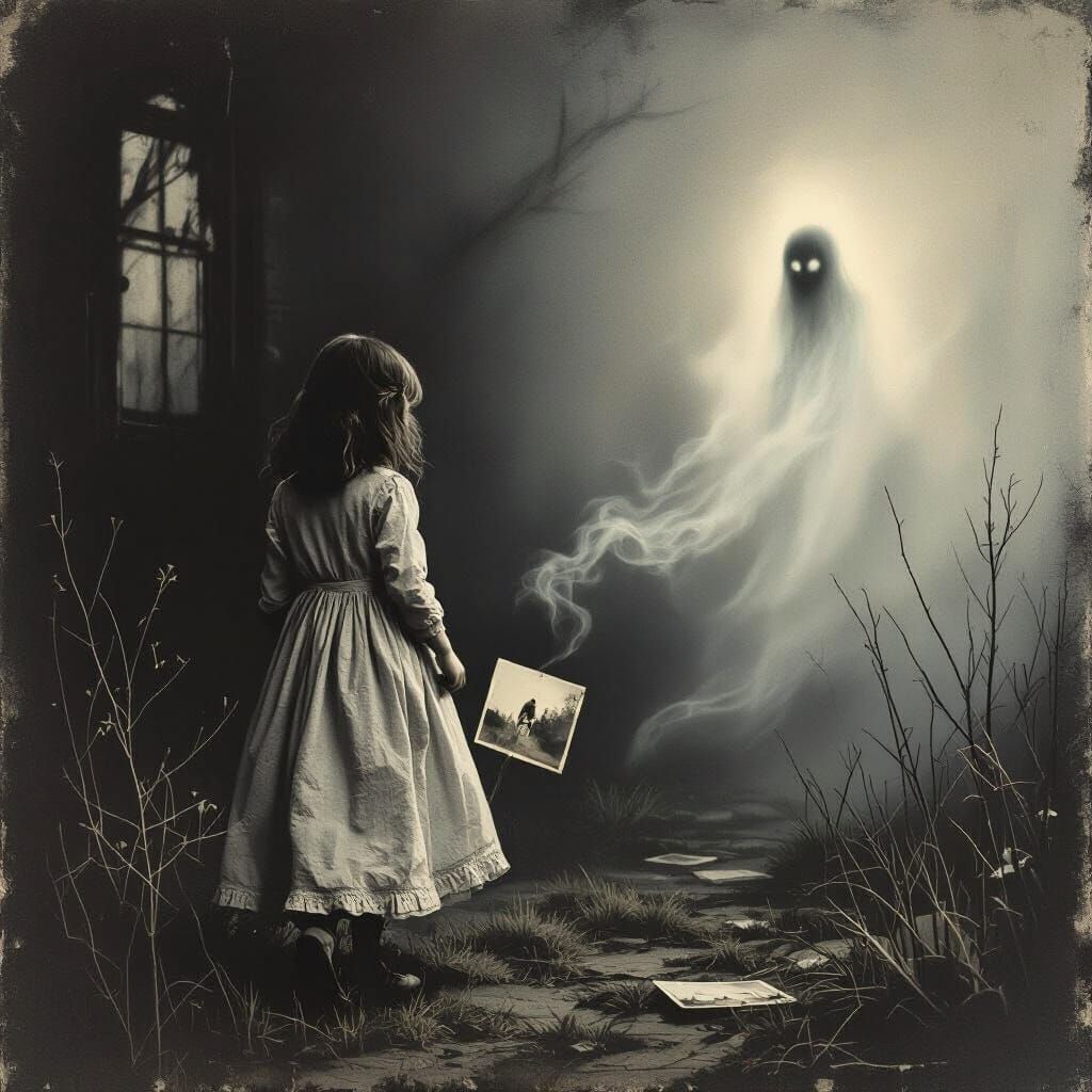 Eerie Spirit of a Girl in Dimly Lit Environment