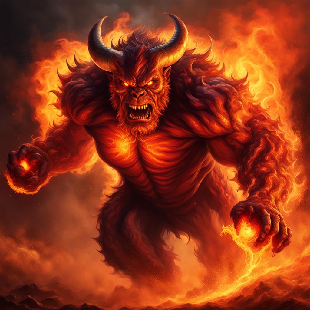 Infernal Horned Monster in Fiery Apocalypse