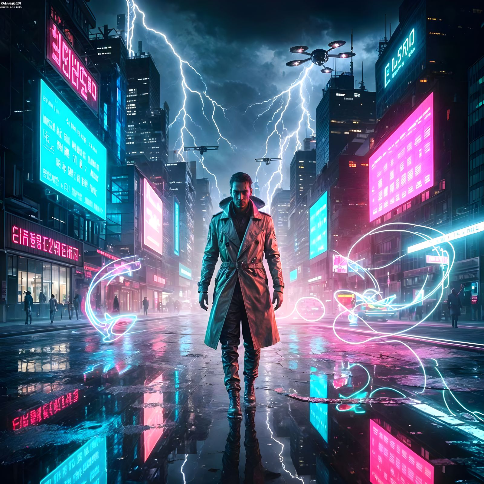 Cyberpunk Cityscape at Night in Vibrant Neon