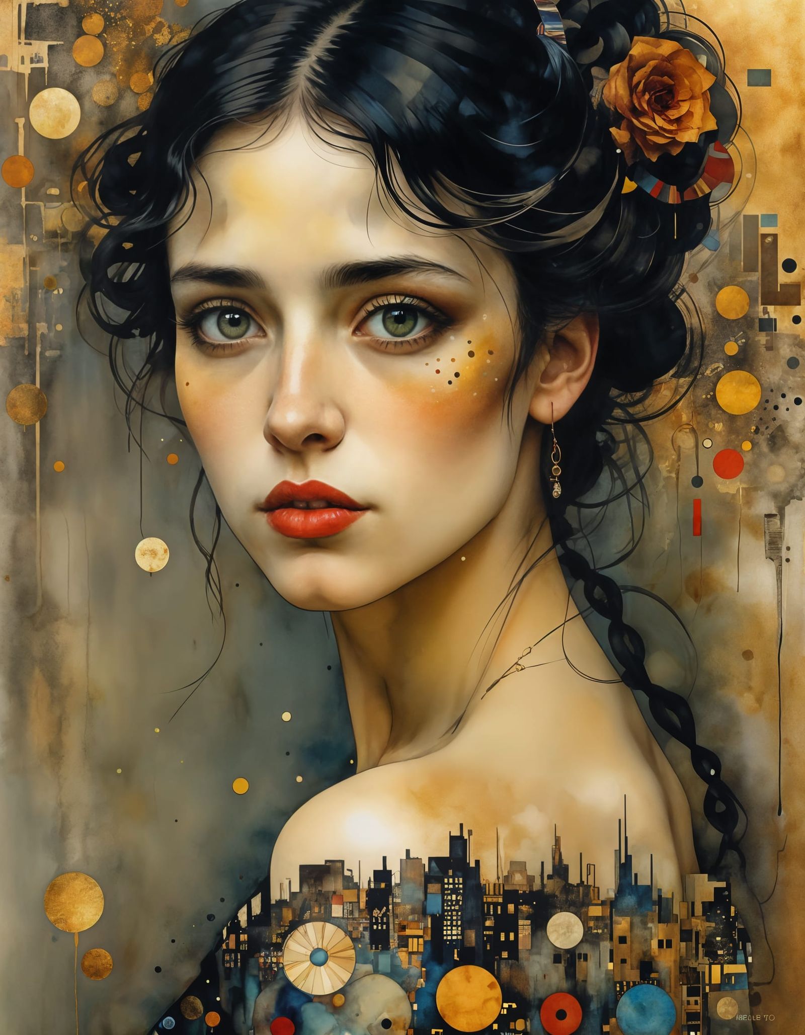 Surrealist City Woman in Klimtish Style