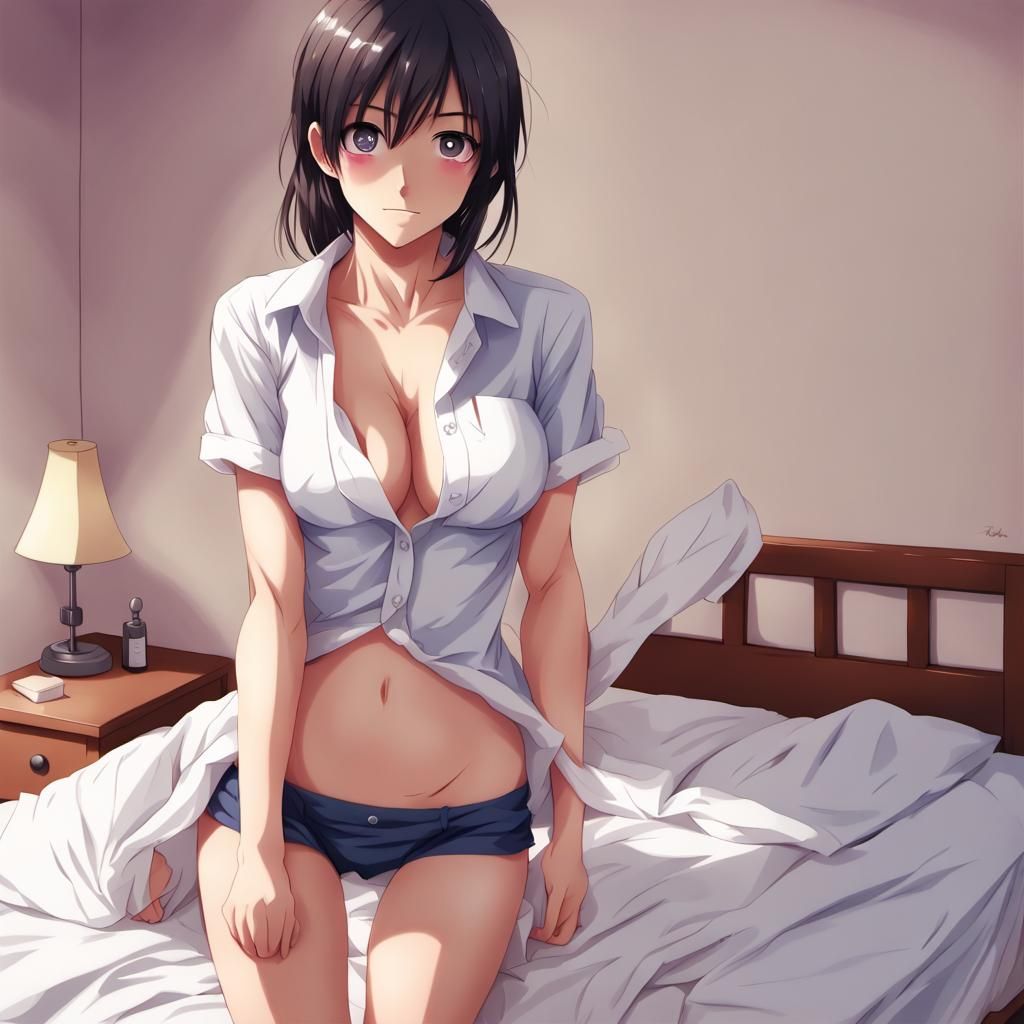 Anime Woman Prepares for Bed in Manga Style