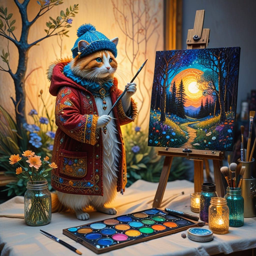 Whimsical Fantasy Artist Studio Scene