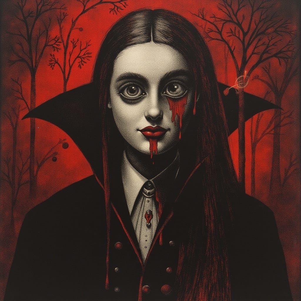 Count Dracula with Blood Stains in Dark Fantasy Style
