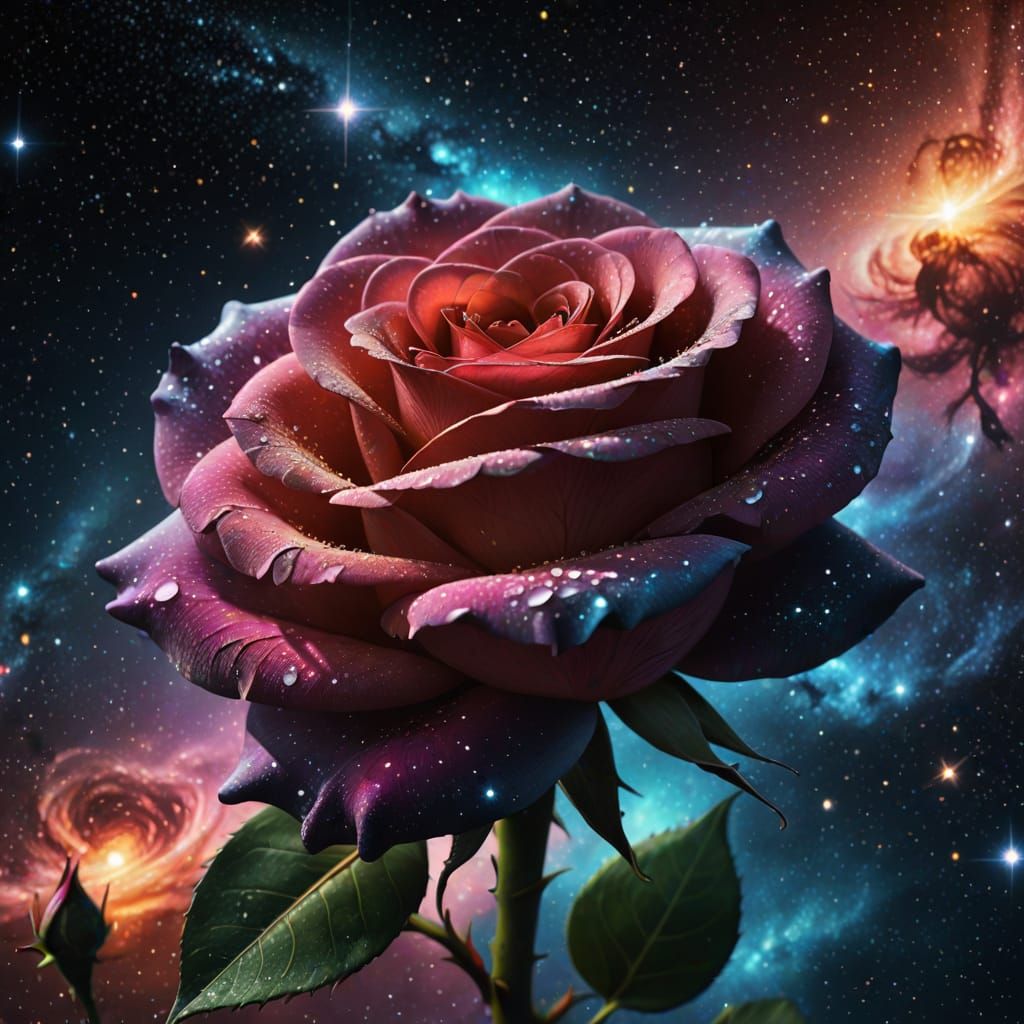 Photorealistic Rose with Galaxy Petals in 64k