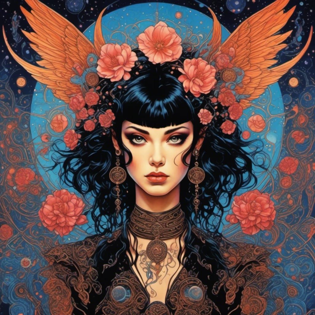 Gothic Emo Witch in 90s Anime Style