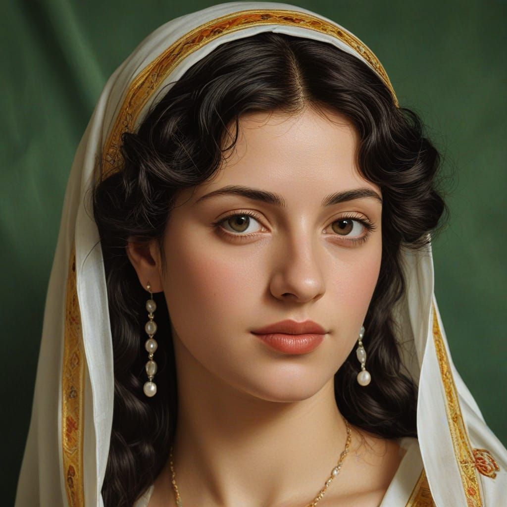 Sicilian Woman Portrait in Botticelli Oil Painting Style