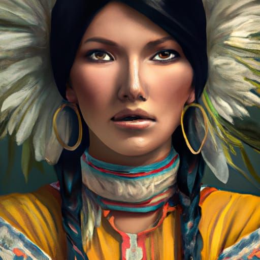 Native American Woman Portrait in Hyperrealistic Style