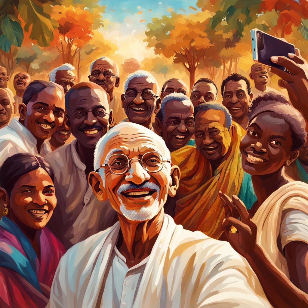 Gandhi Selfie with African People in Warhol-esque Style