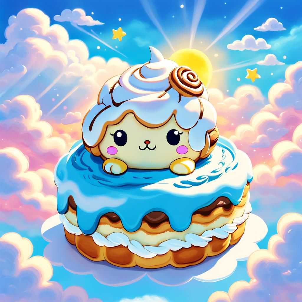Anime Sanrio Cinnamon Roll on Cloud in Studio Trigger Style