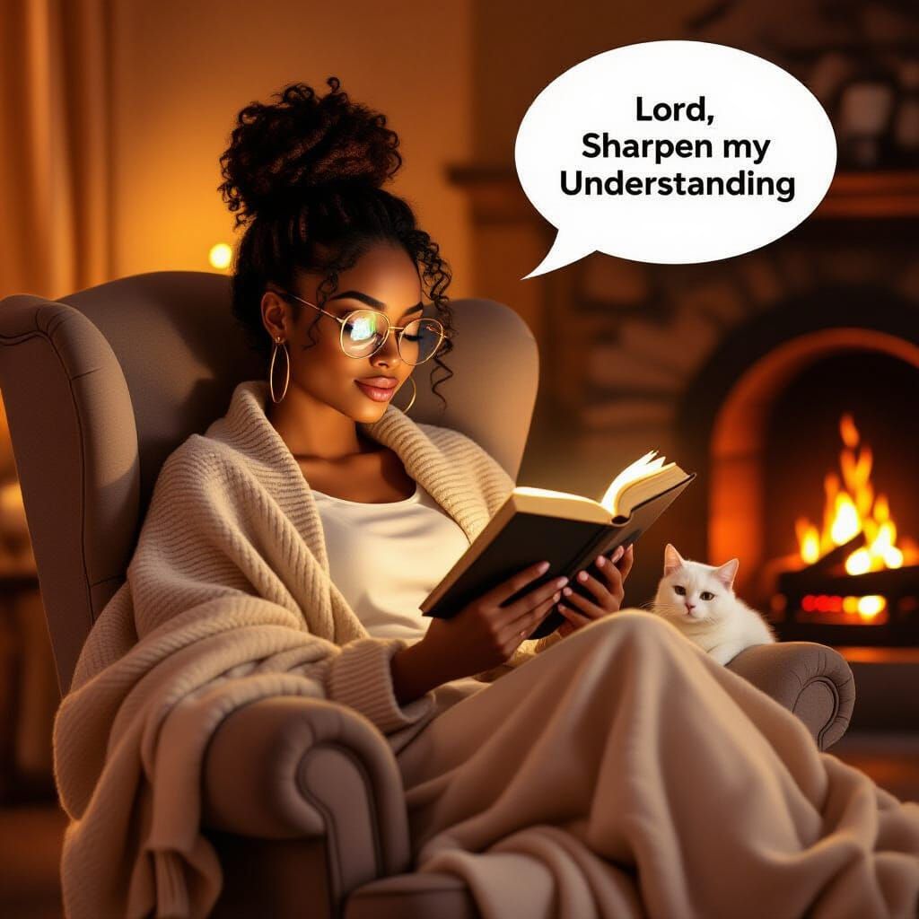 Cozy Scene: Black Woman Reading Bible in Abstract Style