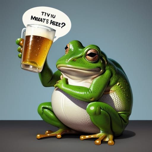 Humanized Frog Toasting With Beer in Hyperrealistic Photo