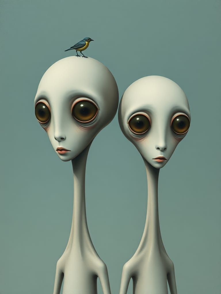 Ethereal Figures with Bird in Surrealist Style