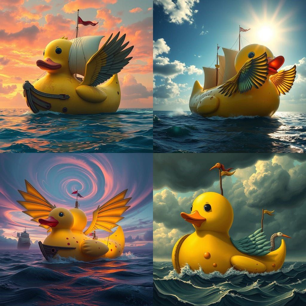 Giant Rubber Duck Ship with Guinea Fowl Wings