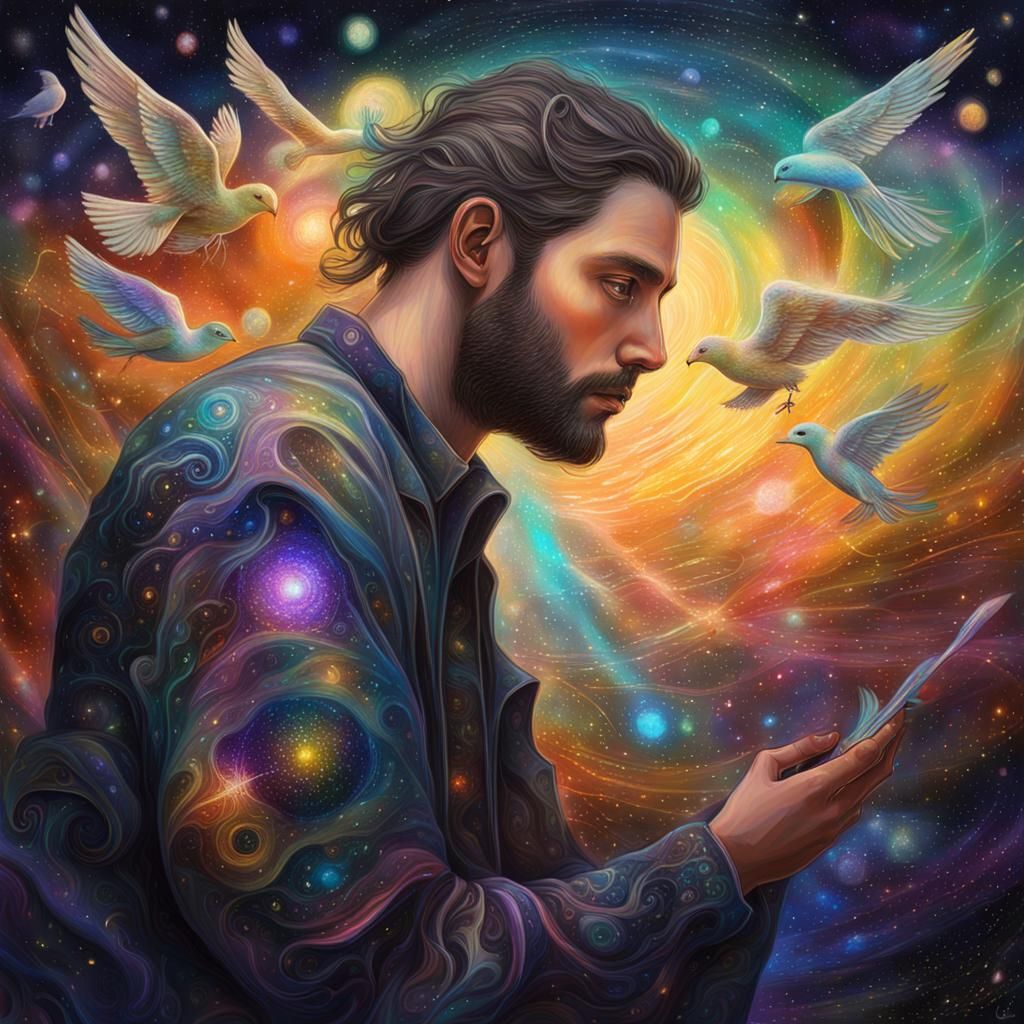 Angelic Astral Illustration in Cosmic Mixed Media