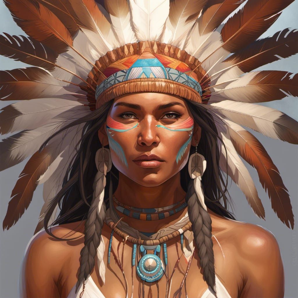 Native American Woman in Bikini: Hyperdetailed Portrait
