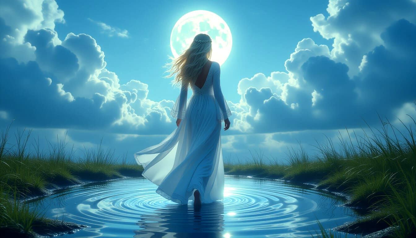 Psychedelic Witch with Dark Magic in Surreal Sky