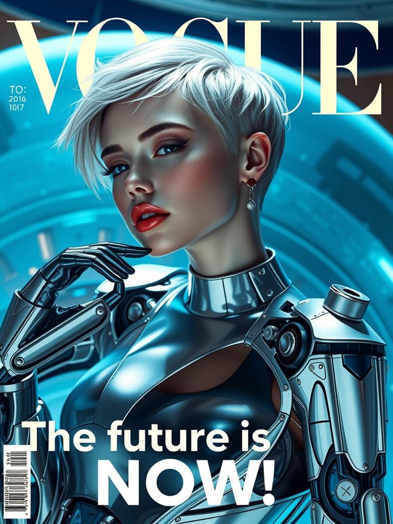 Goddess Cyborg on Futuristic Vogue Cover in Digital Art Styl...