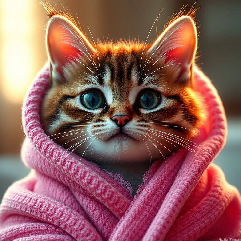 Kitty in Bathrobe: Humorous Fantasy Portrait