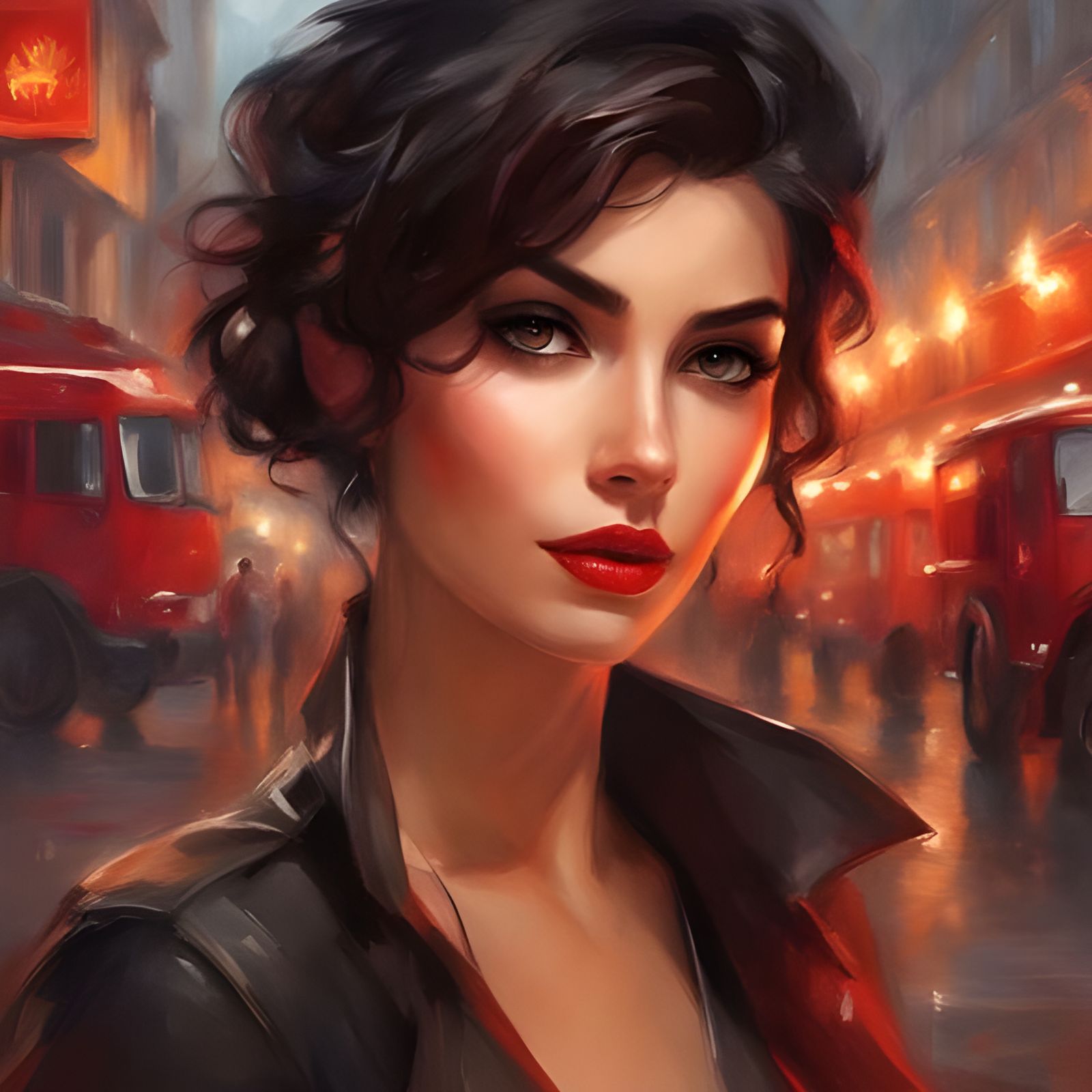 Spanish Woman Portrait in Fire Station, Royo Style