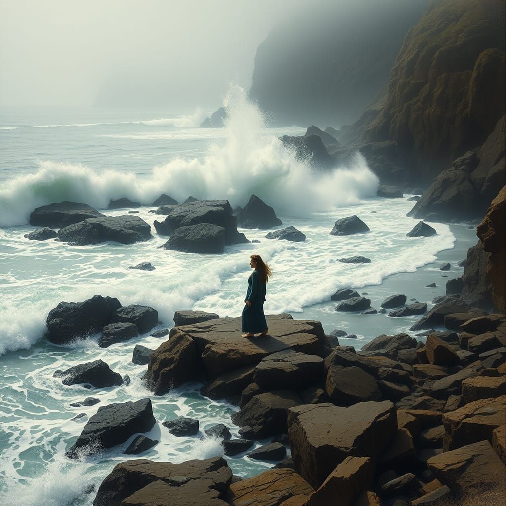 Majestic Ocean Landscape in Earthy Tones