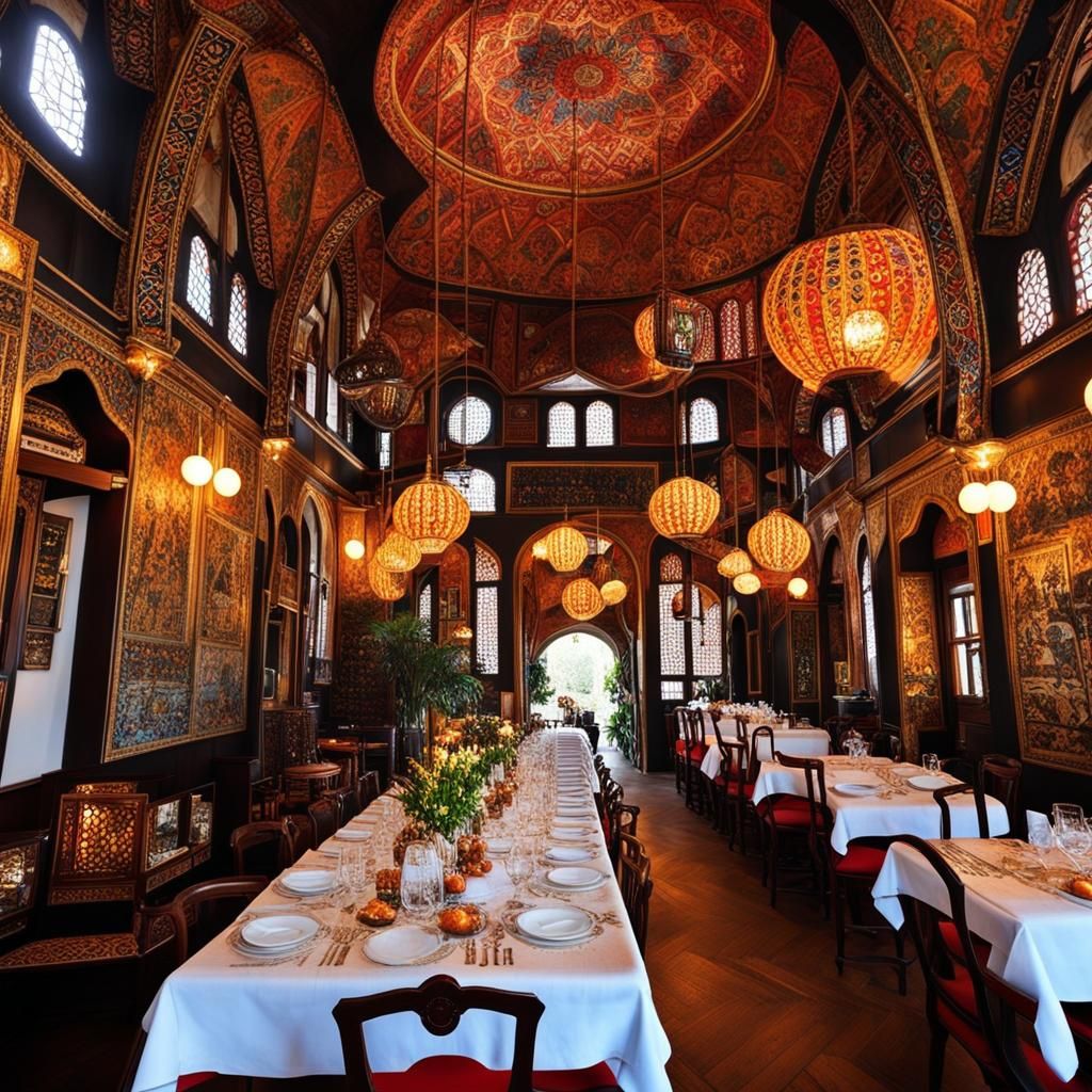 Greek Restaurant with Istanbul View, Detailed Matte Painting