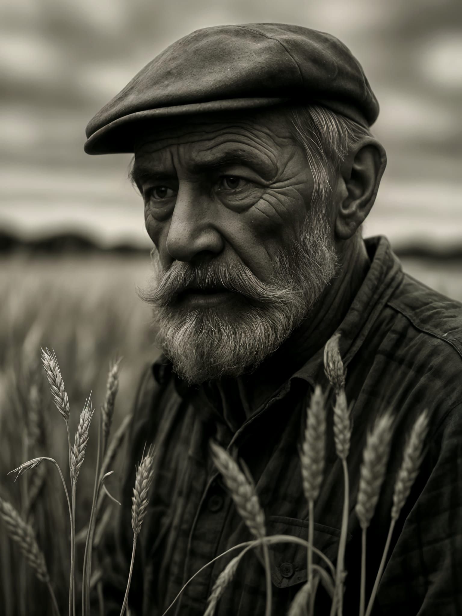 Farmer Examines Wheat Field in Raw Passion Style