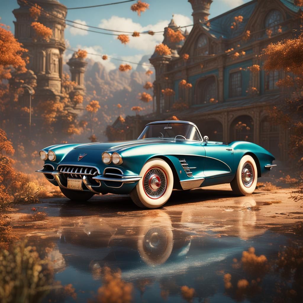 Vintage Custom Corvette in Detailed Matte Painting