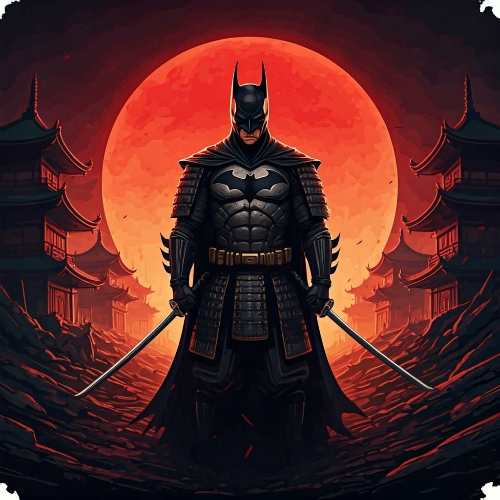 Batman as Lone Samurai in Desolate Japanese Landscape