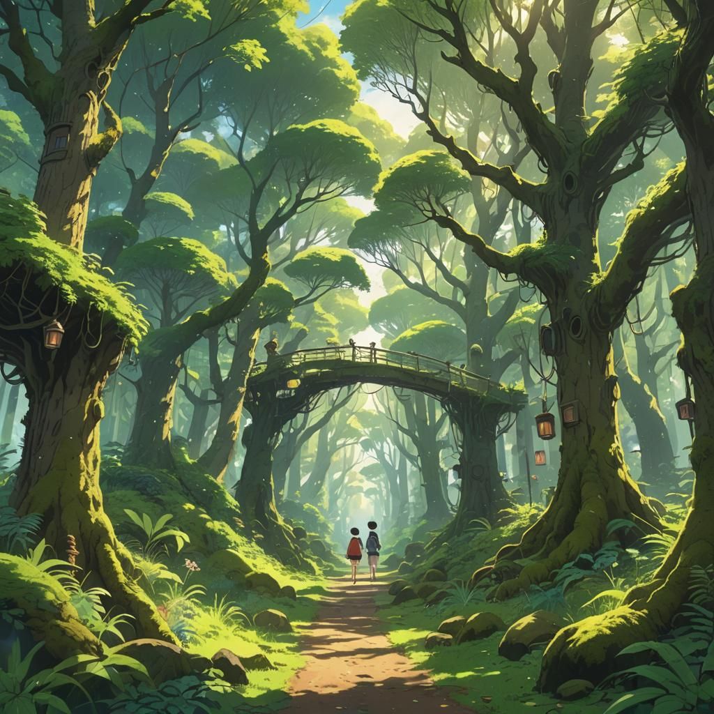 Mystical Creature Parade in Lush Anime Forest