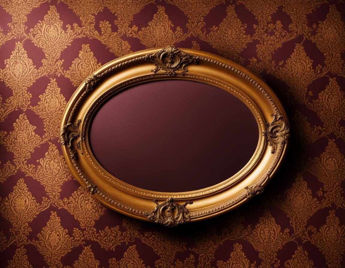 Antique Gold Frame on Burgundy and Gold Wallpaper