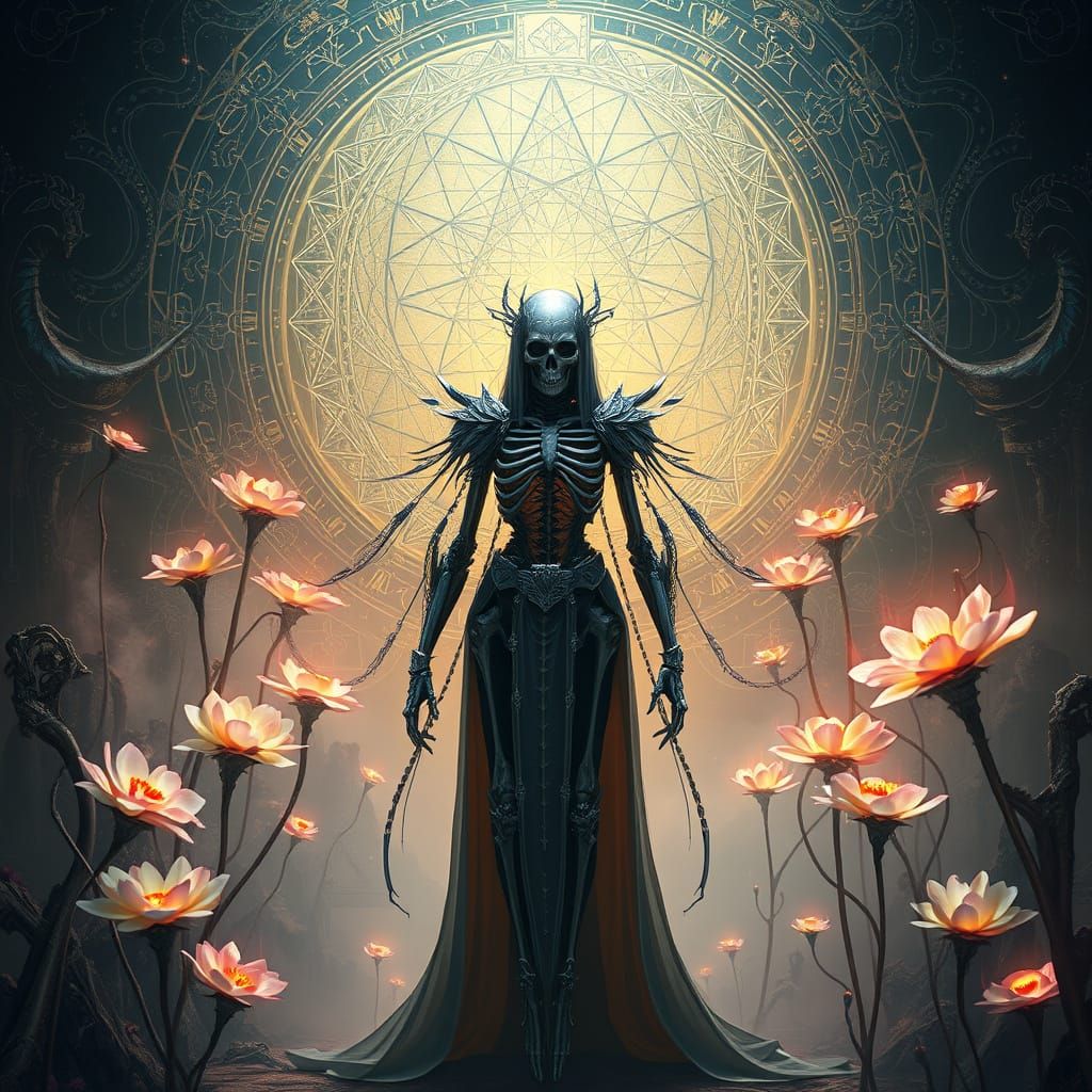 Ethereal Muse of Death in Futuristic Bone Armor