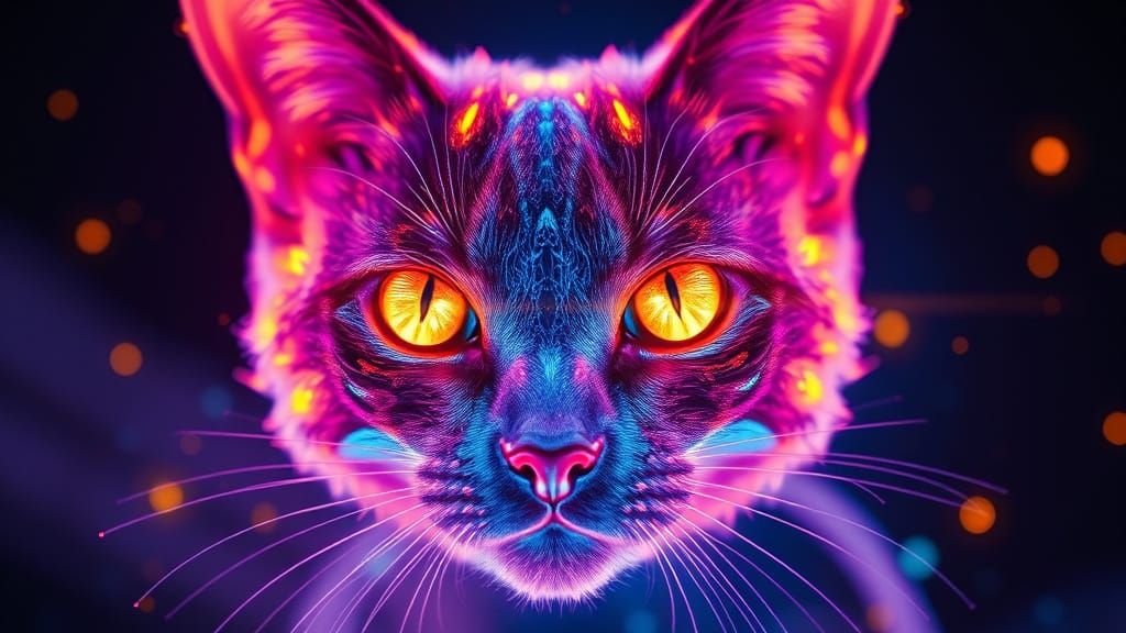 Bioluminescent Cat Sculpture of Glowing Numbers