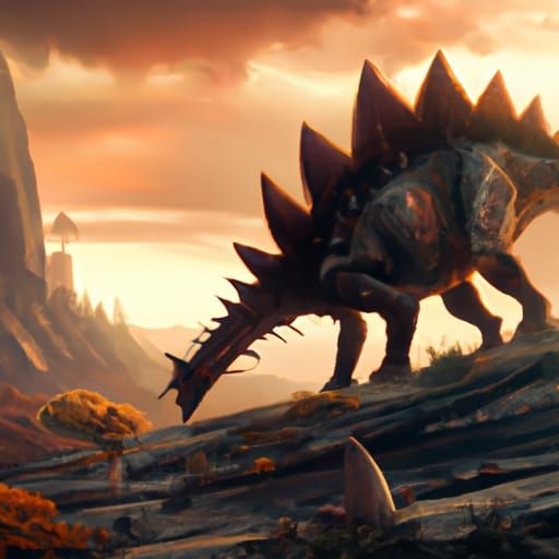 Detailed Stegosaurus in Digital Matte Painting Style