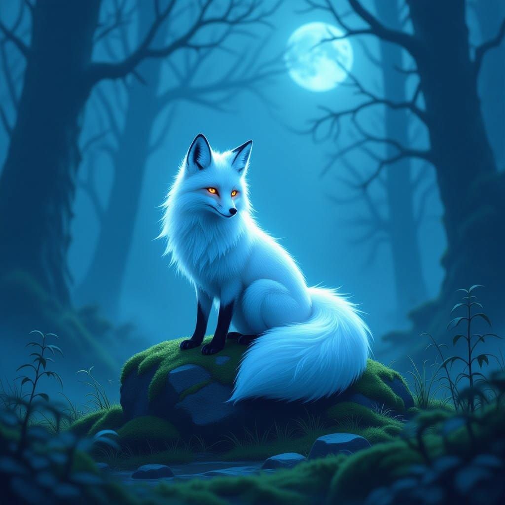 Spectral Fox in Misty Forest Clearing