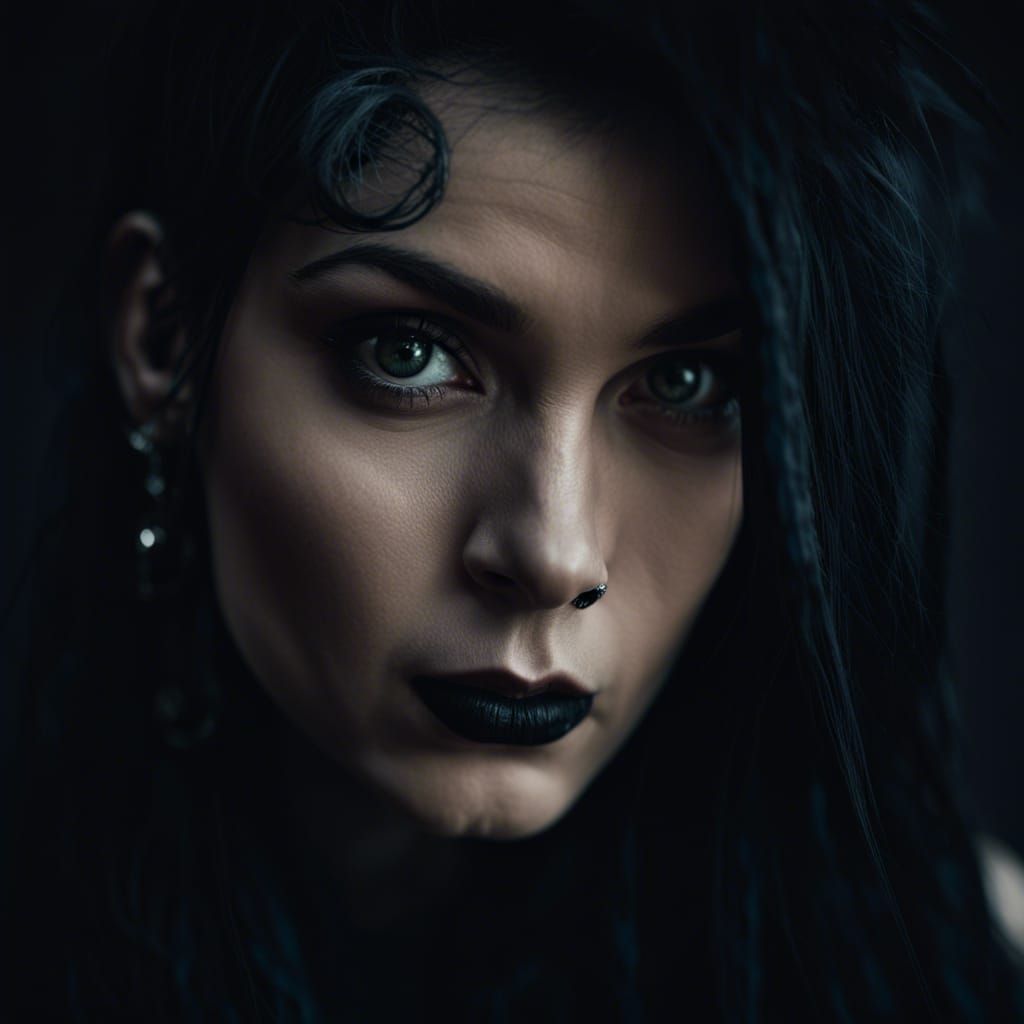 Gothic Woman Portrait with Piercings and Tattoos