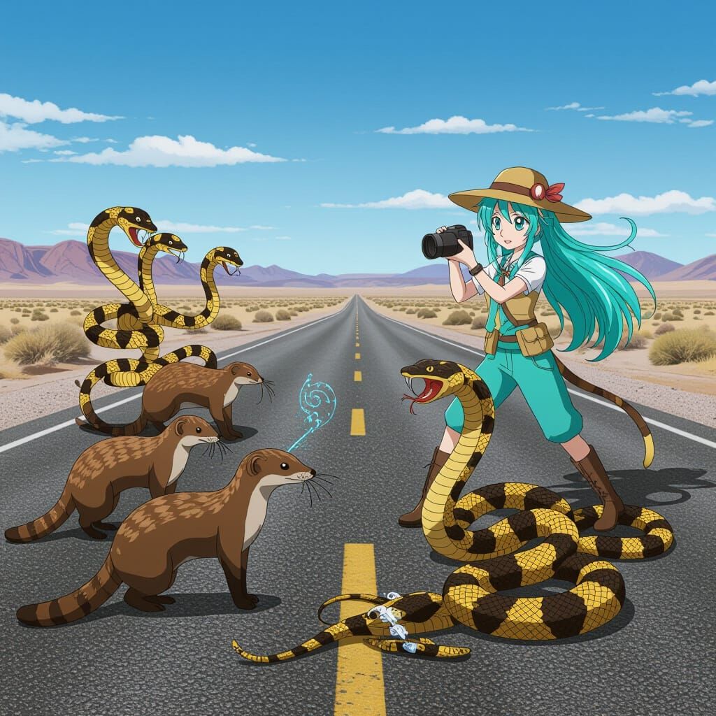 Mongooses Battle Cobras on Open Road with Miku Photographer