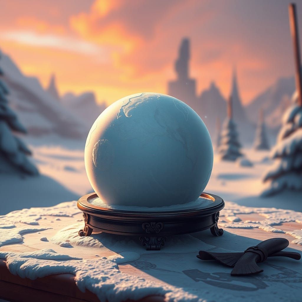 Enchanted Snow Globe Scene on Velvet Tablecloth