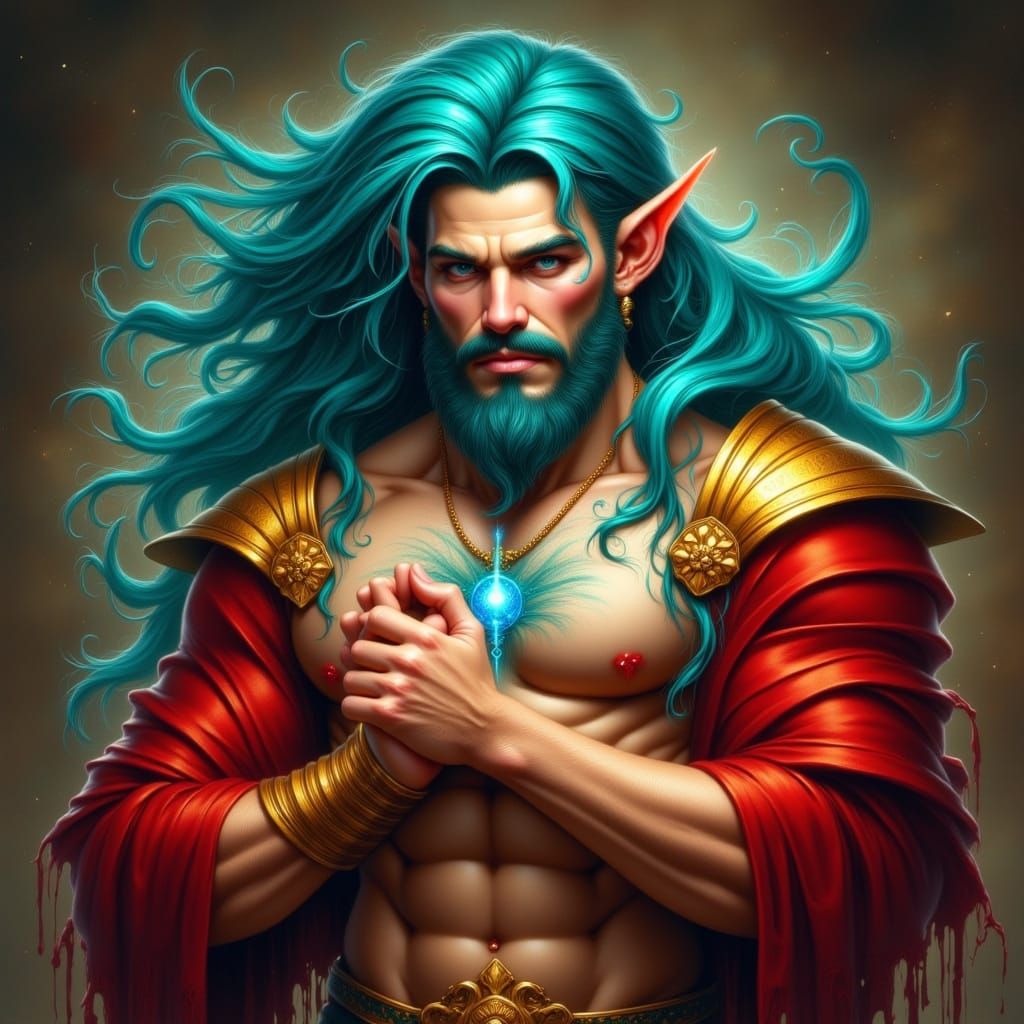 Chiseled Male Model in Regal Attire with Mystical Features