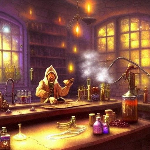 Ethereal Alchemist in Fantasy Laboratory