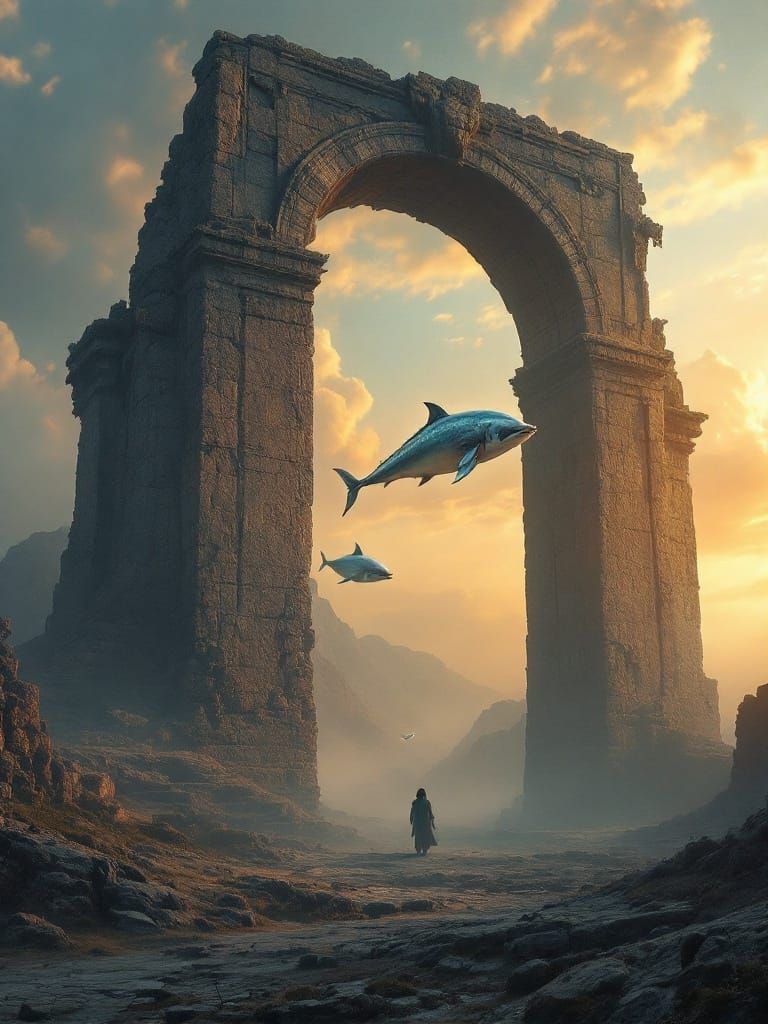 Majestic, Ancient Arch in Sunset Landscape