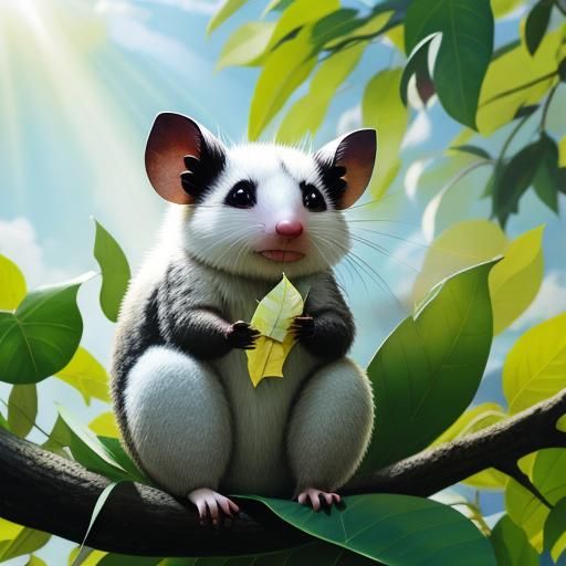 Possum Eating Gum Leaves in Heavenly Sunshine