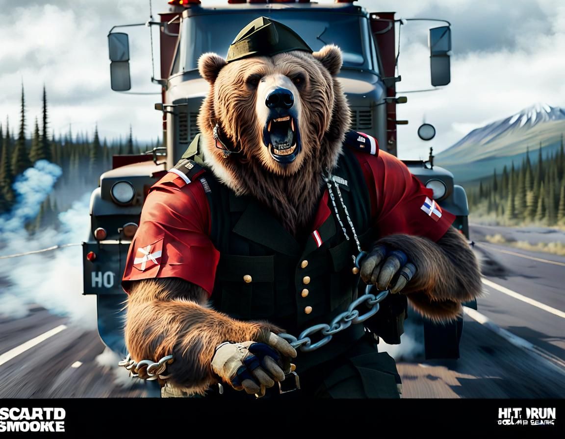 Fierce Grizzly Bear in Scotland Military Uniform, Warzone Ba...