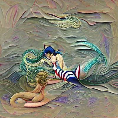Mermaid Seduces Sailor in Dark Ocean